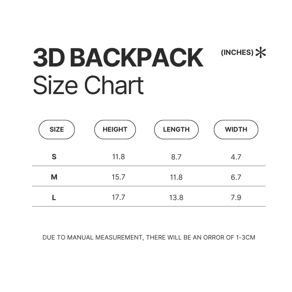 3D Backpack Size Chart - Juice Wrld Store