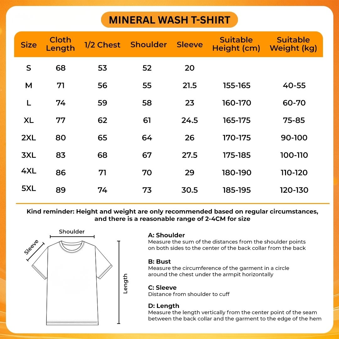 Mineral Wash T Shirt Size Chart - Juice Wrld Store